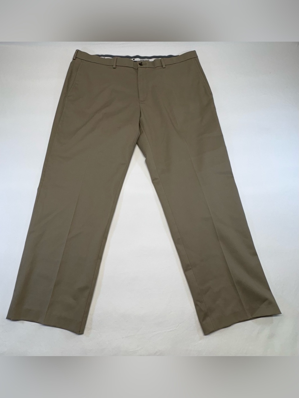 Haggar Men’s Flat Front Dress Pants - 42x28 (Hemmed) - Khaki/Tan